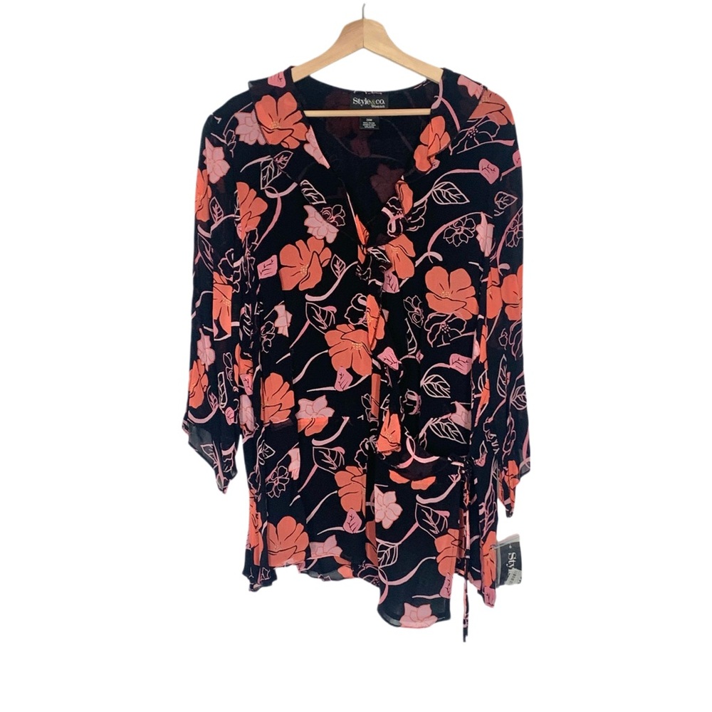 Style & Co Black and Pink Floral Blouse Size 20W NWT
